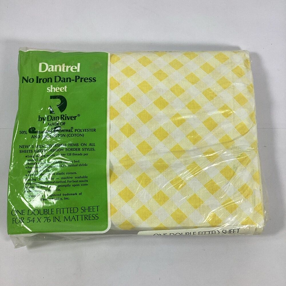 Vtg Dantrel Yellow Double Sheet Set Flat Fitted 2 Cases New Old Stock Dan River - Picture 6 of 8